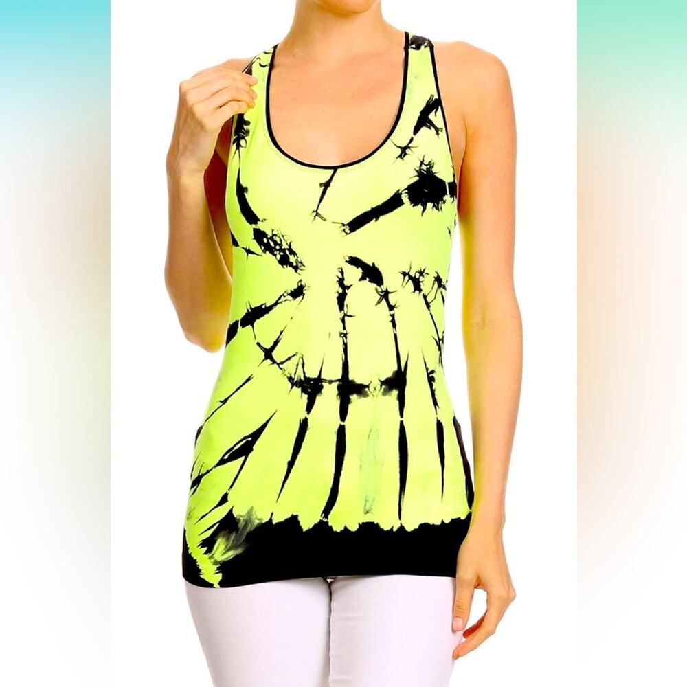 Yelete Racerback Black and Yellow Splatter Tank Size S/M